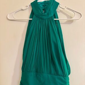 Badgley Mischka emerald green silk chiffon halter gown dress size 10